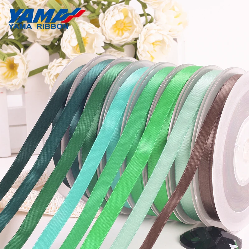 YAMA 50 57 63 75 89 100 mm 100yards/lot Double Face Satin Ribbon Green for Party Wedding Decoration Handmade Rose Flower Ribbons