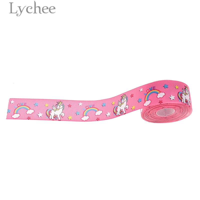 Lychee Life 5 Yards Unicorn Rainbow Grosgrain Ribbon Cartoon Ribbon DIY Sewing Material Supplies