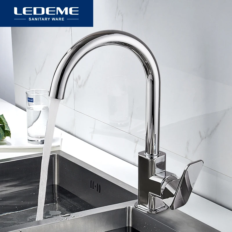 LEDEME Küche Wasserhahn 360 Grad Rotation Regel Form Gebogen Outlet Rohr Wasserhahn Waschbecken Sanitär Hardware Messing Waschbecken Wasserhahn L4033-2
