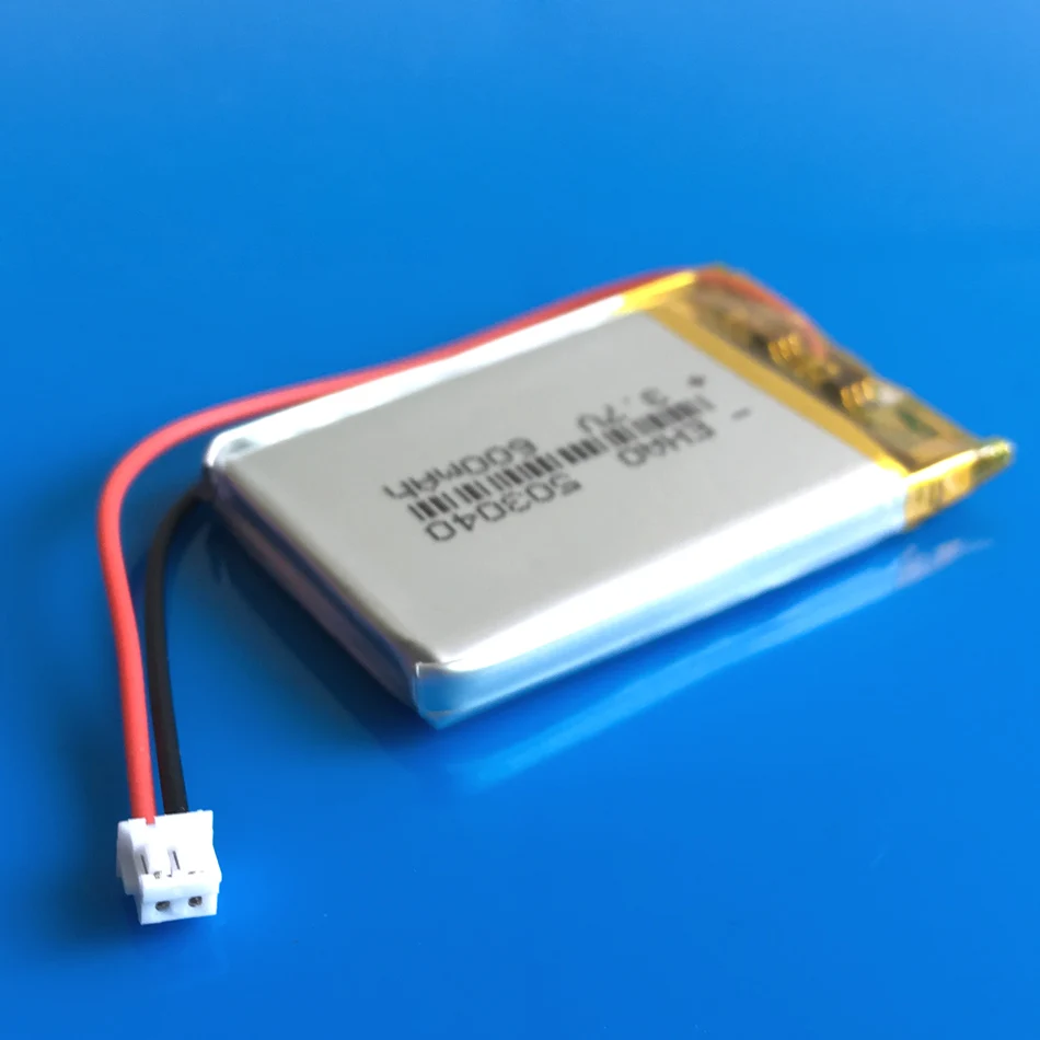 Akumulator litowo-polimerowy 3,7 V 600 mAh 503040 + Wtyczka JST ZH 1,5 mm 2Pin do kamery rejestratora MP3 GPS DVD Bluetooth