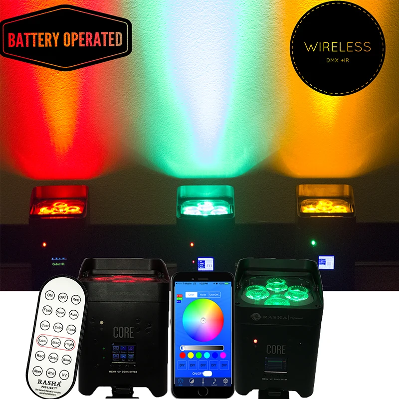 4X Lot APP Mobile 4*18W Freedoom Battery Powered Wireless Wifi 6in1 RGABW UV LED Par Light Stage Par Projector LED Uplight