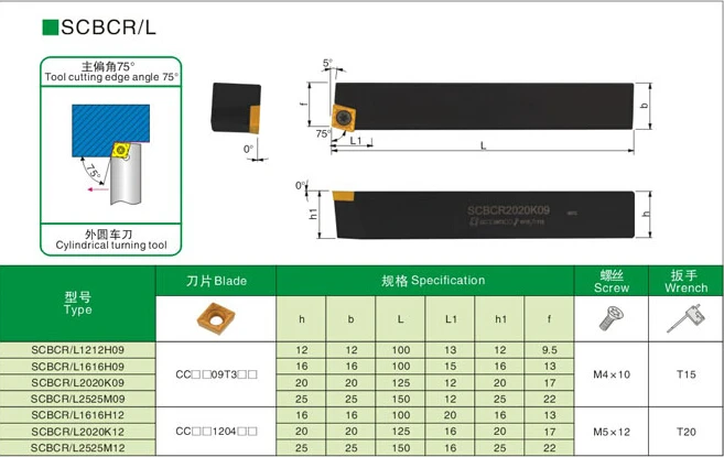 Herramientas de torneado externo SCBCR1212H06 SCBCR1212H09 SCBCR1616H09 SCBCR2020K09 SCBCR2525M09 SCBCR2525M12 SCBCL, CNC, torno