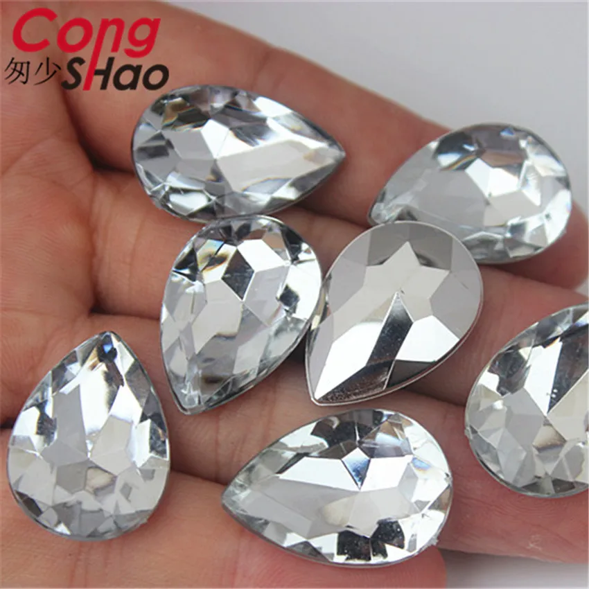 Cong Shao 100 pz 18*25mm Goccia D\'acqua punta fondo Acrilico Strass pietre e cristalli costume Bottone Accessori FAI DA TE CS124