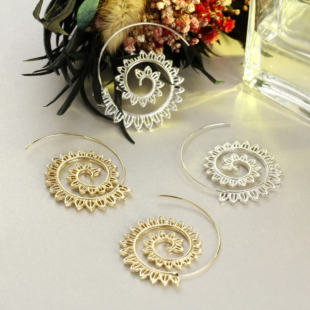Boho Jewelry Swirl Hoop Earring For Women Brincos Gold Color Geometric Earrings Steampunk Style Ethnic Statement Party Jewelry