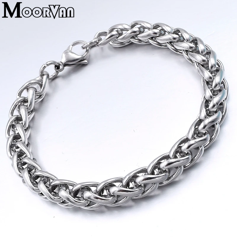 Men Bracelet Silver Color Stainless Steel Wheat Link Chain Bracelets Male Jewelry Hip Hop Gift 4/5/6/8mm Rock PUNK