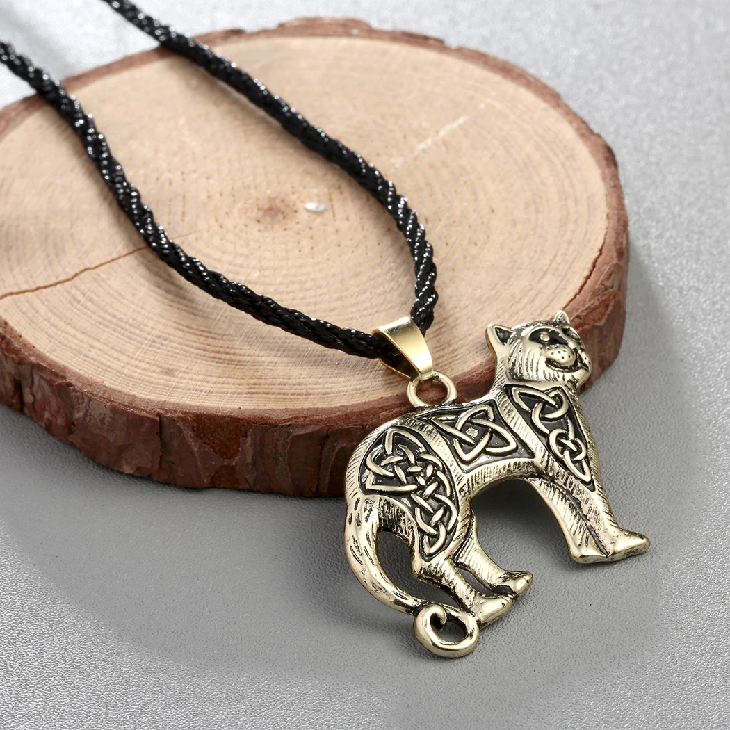 Cxwind Retro Valknut Vikings Amulet Pendant Necklace Irish Knot Animal Cute Cat Necklaces Men Jewelry for Love Pet Gift