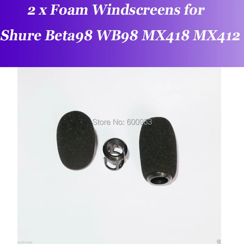 2x Black Foam Windscreens for Shure MX412 MX418 WB98 BETA98 Microphone Mic Free Shipping