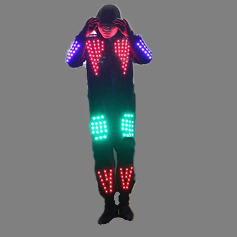 Cool RGB Color LED Growing Robot Costume Men LED Luminous Clothing Dance Wear For Night Clubs Party KTV Supplies