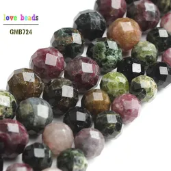 AAA Natural Faceted Colorful Tourmaline Stone Round Beads for Jewelry Making Diy Bracelet Necklace 7.5'' strand 6mm 8mm