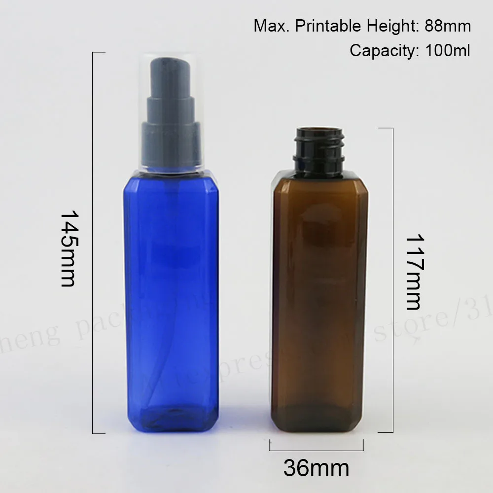 30 x 100ml blue Amber Clear Black square pet lotion pump bottle 100cc square Cream Lotion bottle,100ml Cosmetic Containers