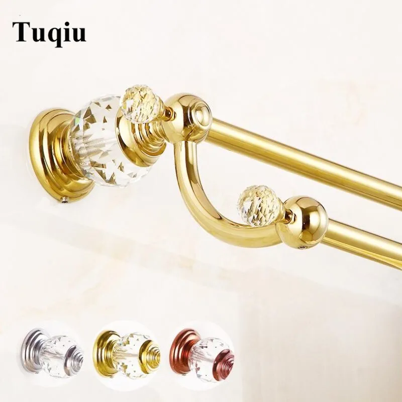 

Wall mounted Double Towel Bar Towel Holder Towel rack Solid Brass & Crystal Vintage Made Golden FinisH