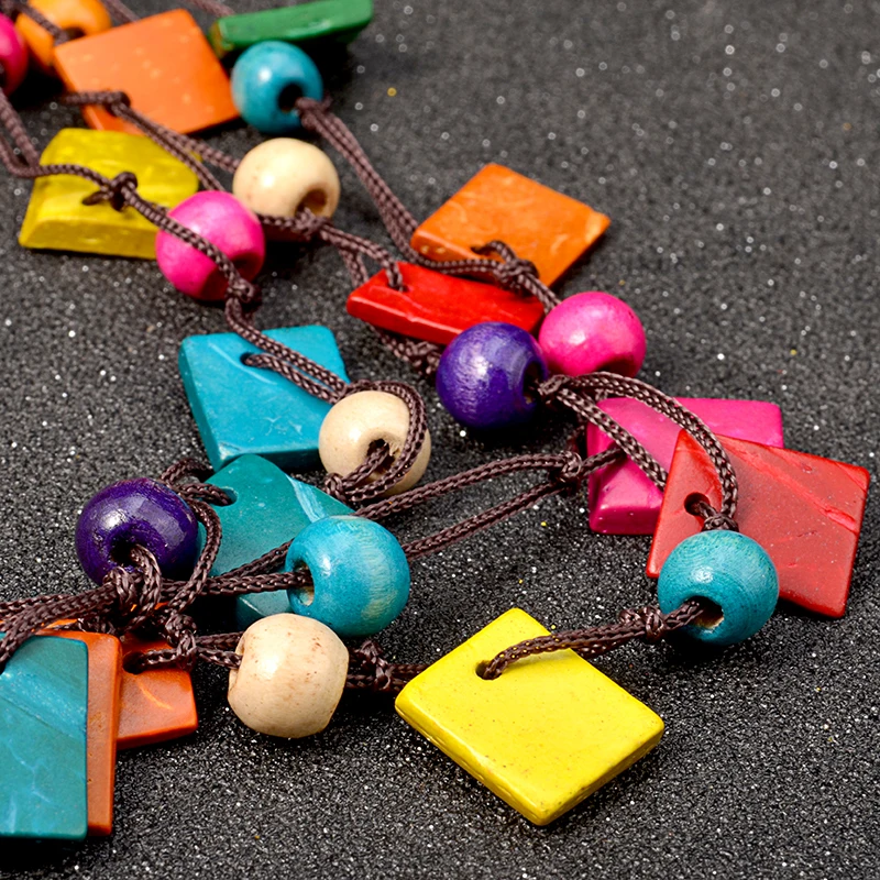 UDDEIN Bohemia Statement Necklace & Pendant Multi Layer Beads Wood Pendant Long Necklace Vintage bib Jewelry Handmade Collar