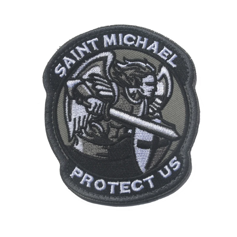 聖マイケルは私たちのパッチを保護します。聖マイケル戦術戦闘キャップアップリケミリタリーアームバンドパッチ用の3d刺繡バッジ