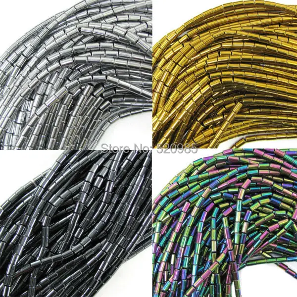 Wholesale Black/Gold/Rainbow/Silver Plated about 98pcs/lot natural stone hematite Tube loose spacer beads 16\