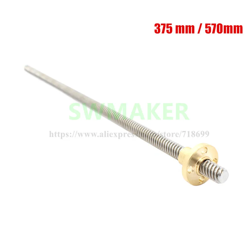 1pcs T8*2 lead screw 375 mm / 570mm lead trapezoidal screw& brass Copper nut screw rod for Reprap Prusa 3D printer