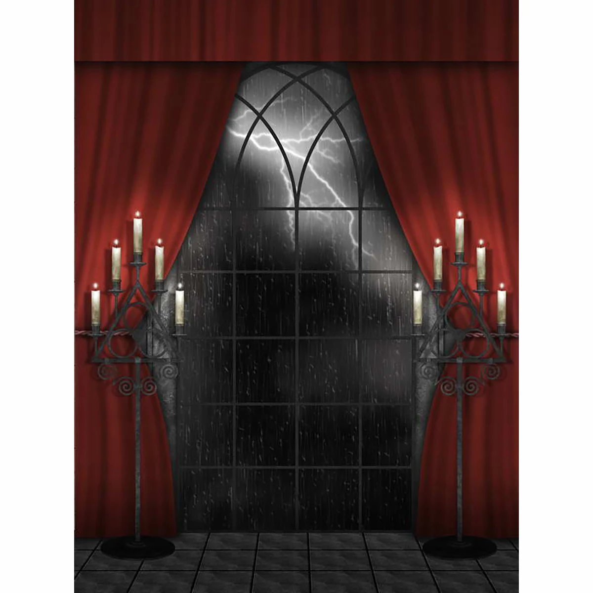 Allenjoy Photophone Photographic Halloween Background Candle Haunted House Red Curtain Photo Backdrops For Sale Photography