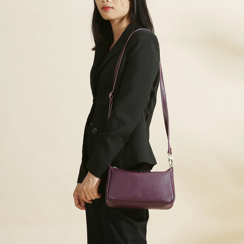 Zency elegante borsa a tracolla da donna viola 100% borsa in vera pelle borsa a tracolla nera Hobos Fashion Lady Messenger piccola