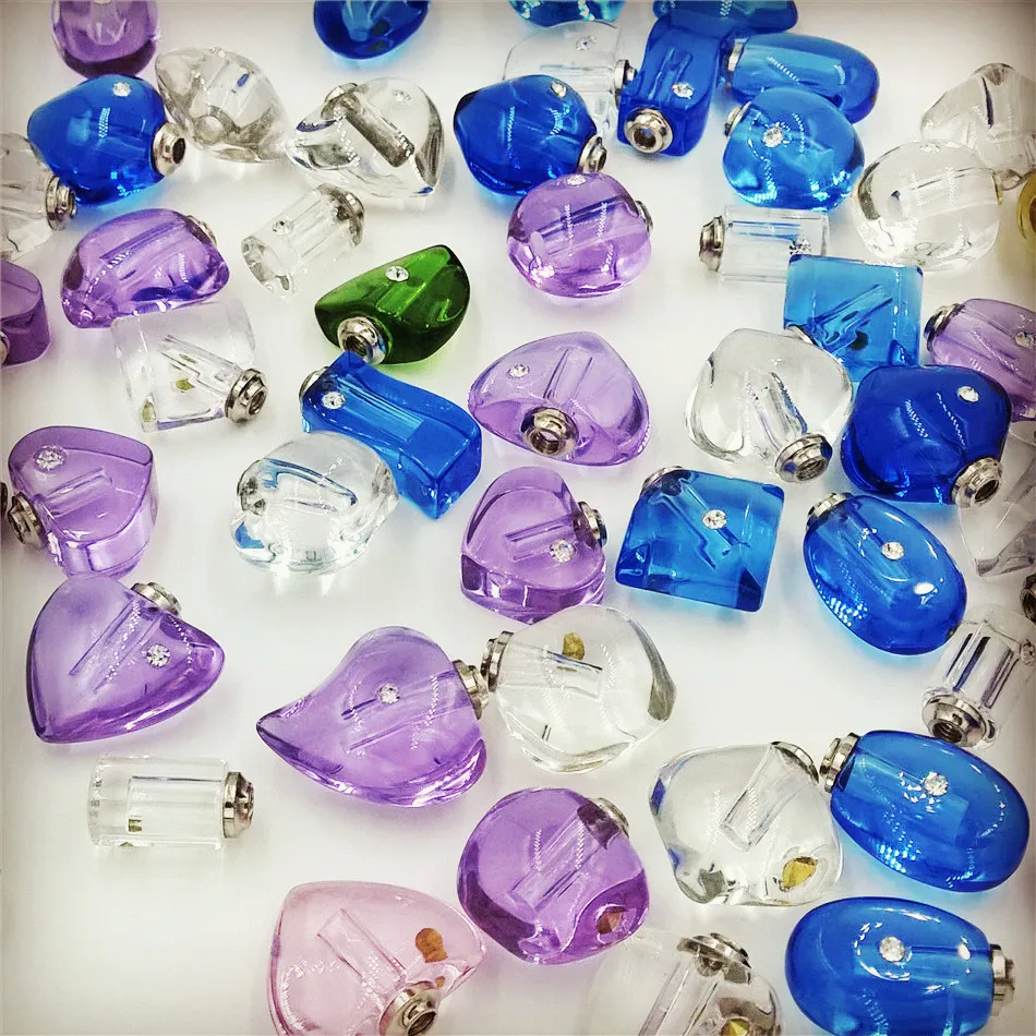 

50pieces/lot mixed shape color Crystal Vials perfume pendant Rhinestone vial pendants handmade jewelry name or rice art