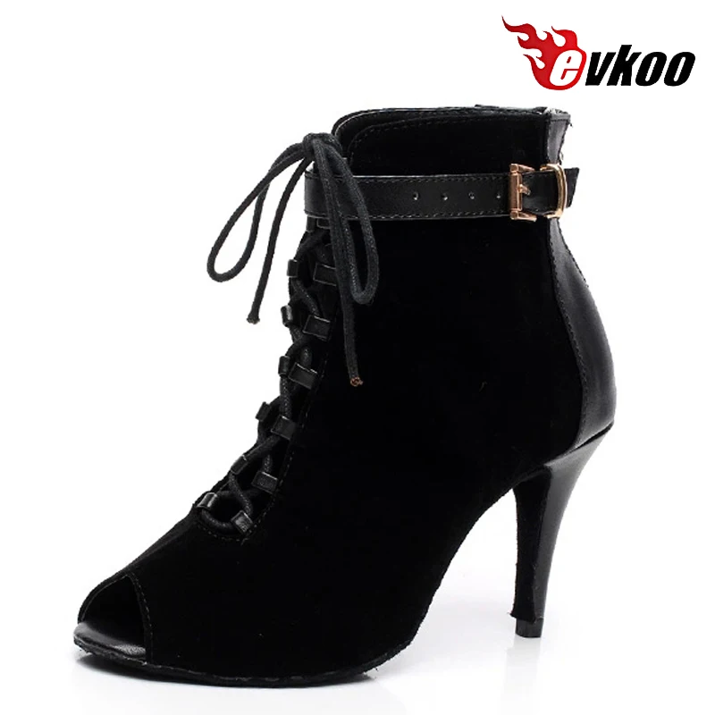 Customsize New Style Purple Nubuck And Black Nubuck 8.5 cm Heel Height Professional Ballroom Latin Dance Shoes Evkoo-426