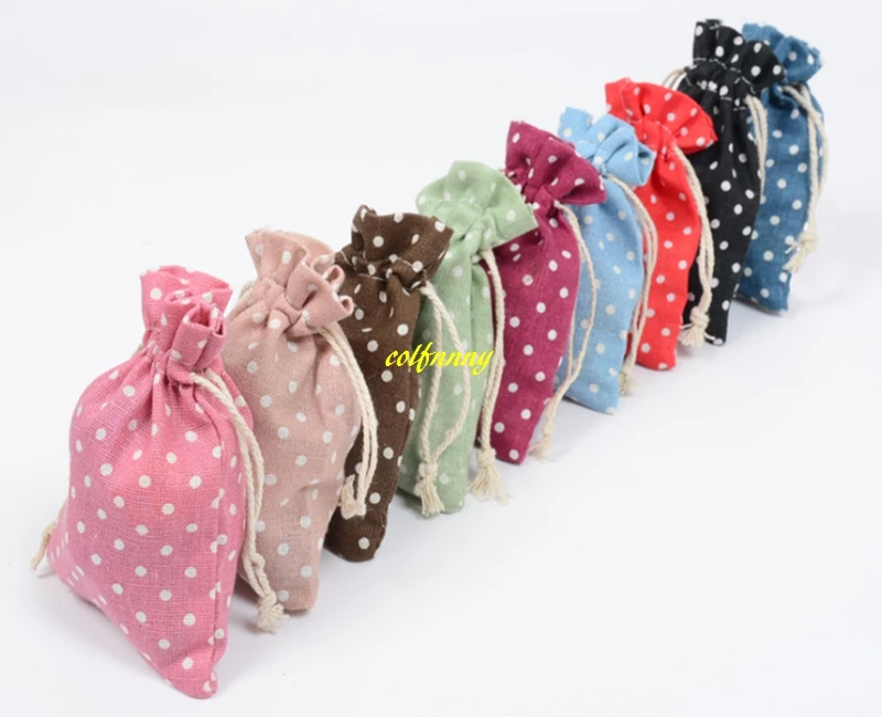 

3000pcs/lot 10x14cm Polka Dot Drawstring Burlap Bags Cotton Candy Packaging Bag Weddings Favor Pouch Jewelry Gift Bag