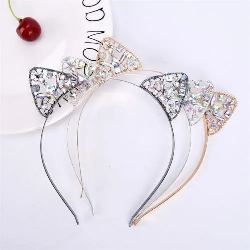 Cat Ears Crown Tiara Headband for Women Hair Rhinestone Princess Hollow Hairband Cat\'s ears Bezel Hair Accessories