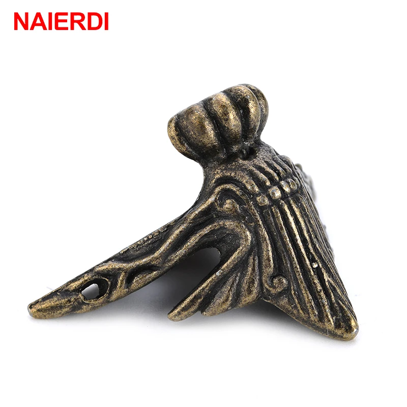 4PCS NAIERDI Antique Wood Box Feet Leg Corner Brackets Triangle Rattan Carved Decorative Corner Protector For Furniture Hardware