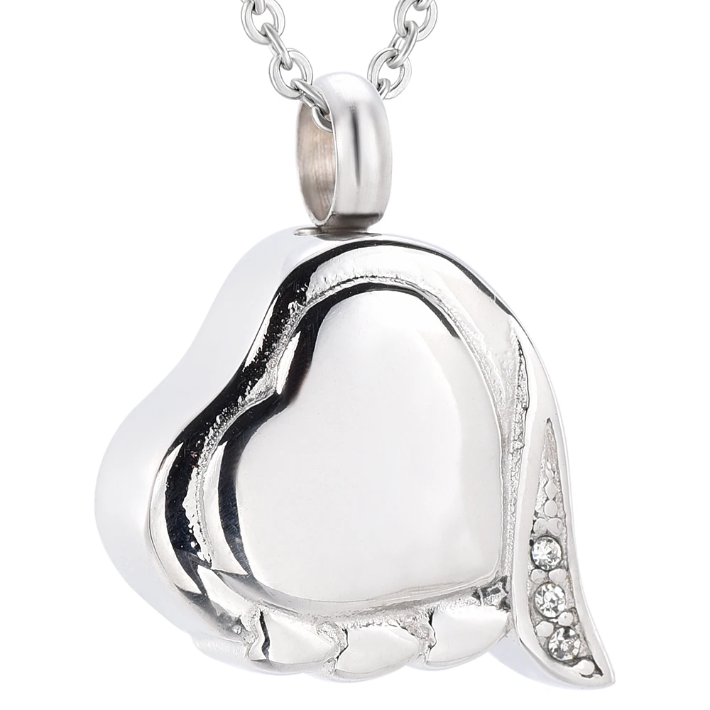 

IJD9631 Heart with Crystal Stainless Steel Cremation Urn Pendant Necklace Ashes Holder Keepsake for Pet/Human Remains Jewelry