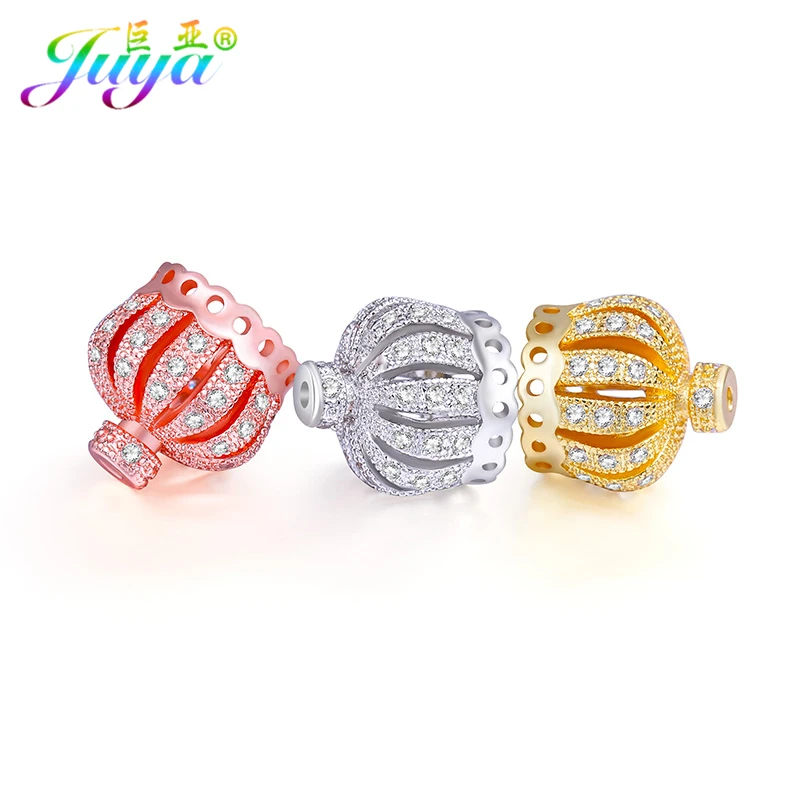 Juya 큐빅 지르코니아 크라운 비드 캡 액세서리, 바느질 술 목걸이 귀걸이 제작, 10mm, 13mm, 2 4 개/로트 도매