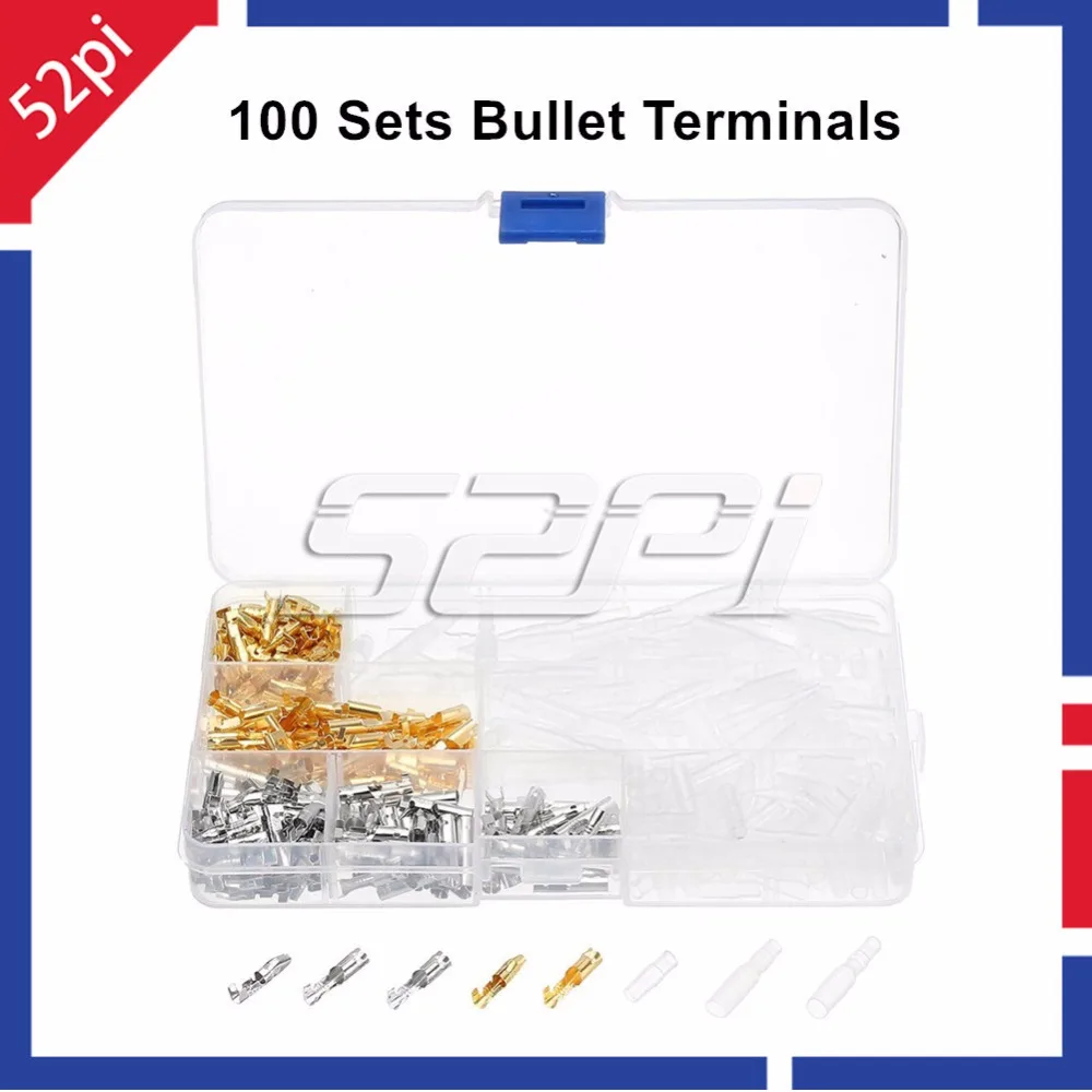 100 Sets 3.9mm Brass Female & Male Bullet Connectors Terminals With Insulated Covers for Motorcycle Car Truck Scooter Socket