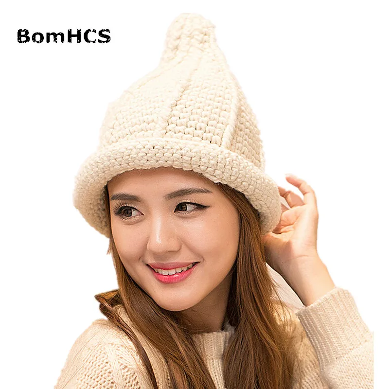 BomHCS New Cute Women Winter Warm 100% Handmade Beanie Hat Pointy Hat Peaked Cap Fisherman Caps Bucket Hat Fashion