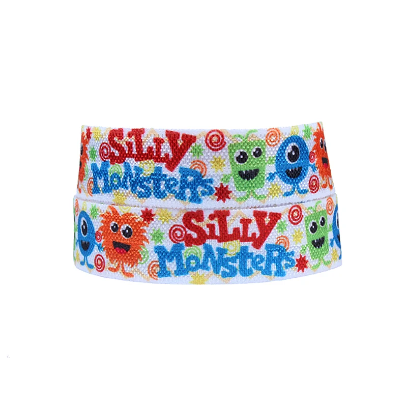 

New arrival cartoon character foe ribbons, 5/8" silly monsters printed foe fold over elastic for kids DIY