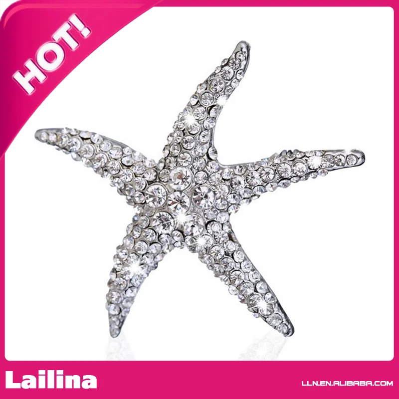 

Stylish Starfish Clear White Tone Full Rhinestone Brooch Party Gift