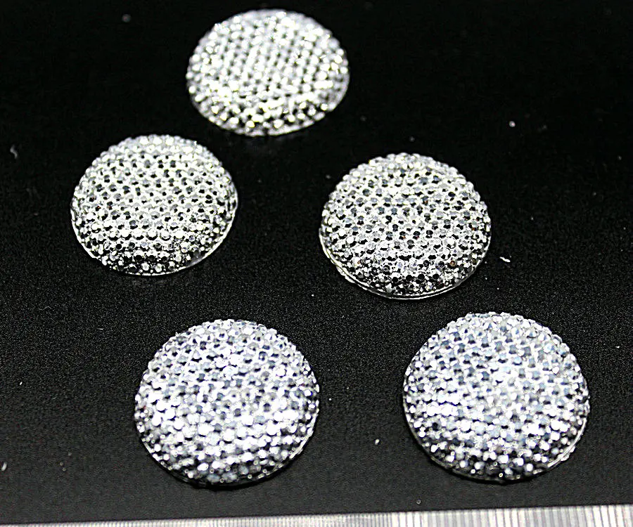 180pcs big 24mm Silver Druzy, resin Metallic dotted Imitation Cabochon, Rhinestone half round Flat Back chuck cabs