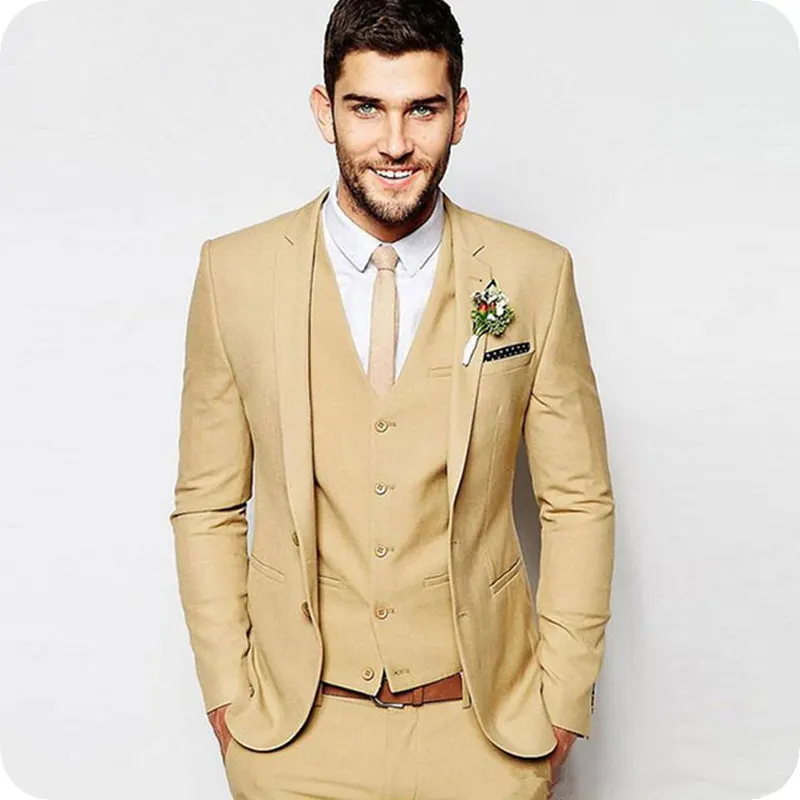 

Tailored Classic Men Suit Champagne Beach Wedding Suits Groom Tuxedos Bridegroom Men Suits 3 Pieces (Jacket+Pant+Vest) Ternos