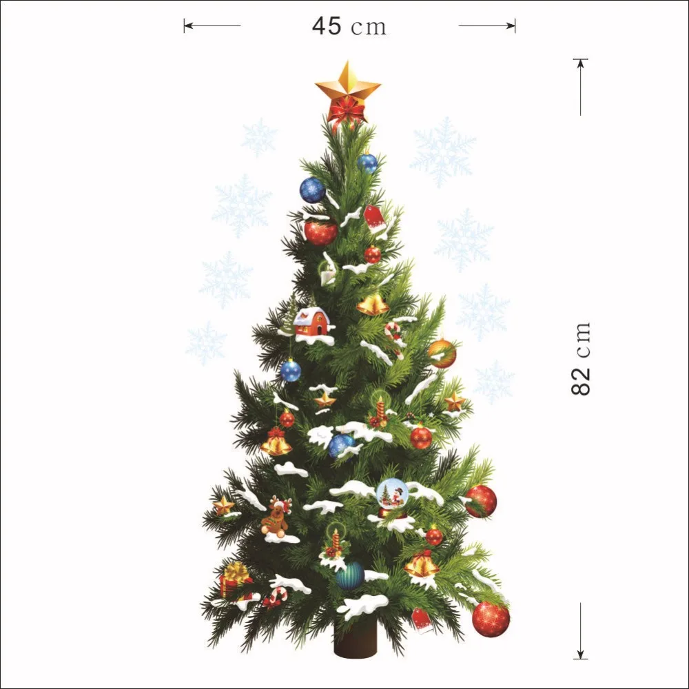 Large Christmas Wall Stickers Removable Art Decals Christmas Tree Decoration Adesivos De Natal Party Supplies 45x82cm cp1711