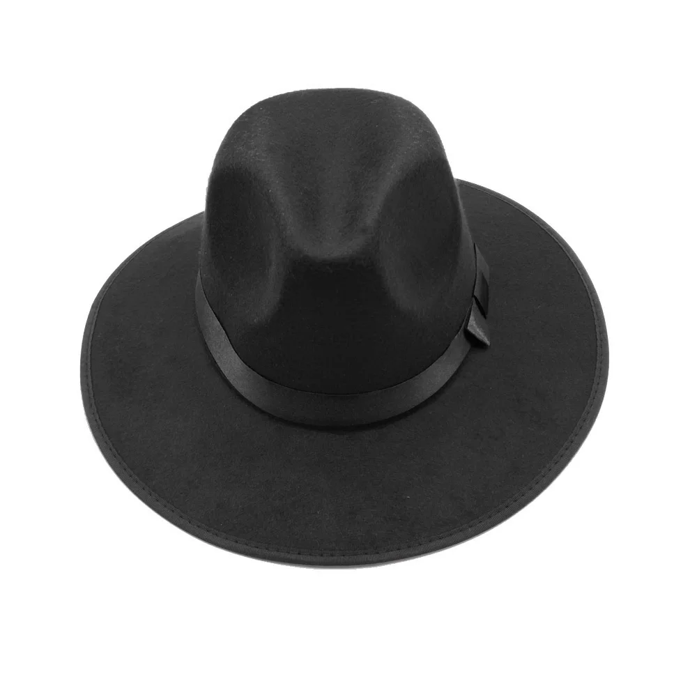 LUCKYLIANJI Donna Uomo Jazz Duro Feltro Bowknot Fedora Panama Bowler Cappello A Tesa Larga di Gangster Cap (Un Formato: 57cm)