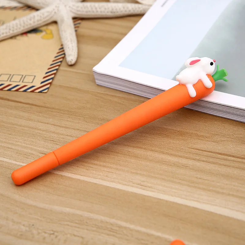 4 pcs Korean new cute cartoon creative white rabbit love carrot student black neutral pen office signature pen
