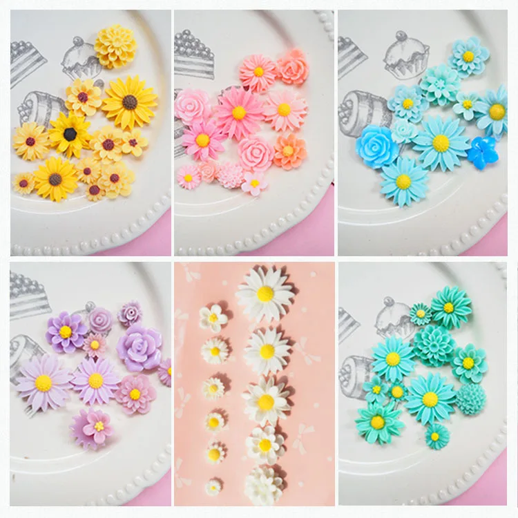 11pcs Mix Size Slime Charms Mini Resin Flat Back Daisy Flower Sugar Cabochon For Slime Beads For Ornament Scrapbook DIY Crafts