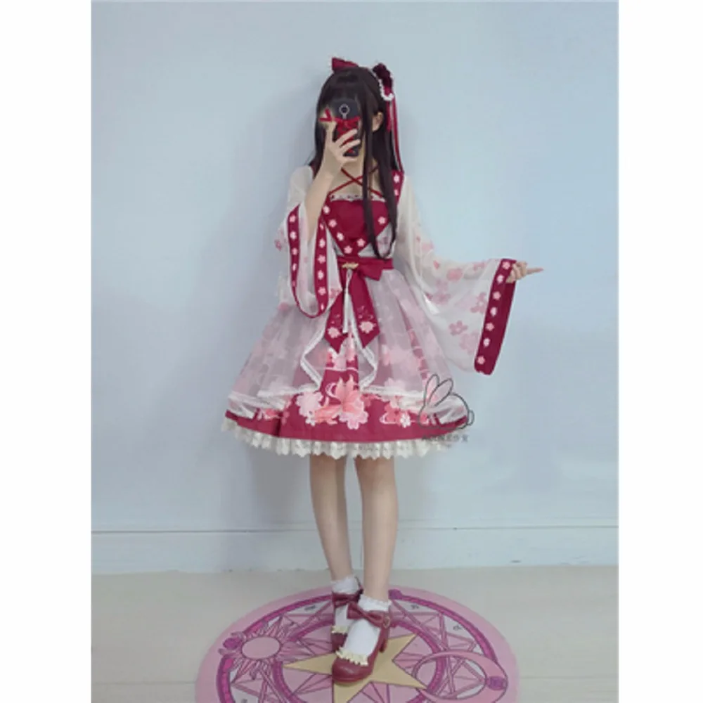 Vestido de gasa de Lolita, bordado de peces dorados, estampado Floral Kawaii, bonito estilo chino, vestidos de princesa con lazo, disfraces de Cosplay, novedad de 2020