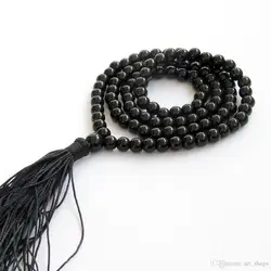 FFREE SHIPPING**AAA 6mm 108 Black new Gem Beads Tibet Buddhist Prayer Mala Necklace