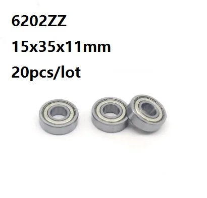 

20pcs/lot 6202ZZ 6202Z 6202 Z ZZ 15*35*11mm Double metal cover Deep Groove Ball bearing 15x35x11mm