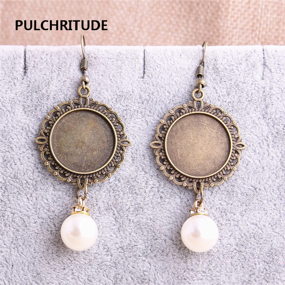 PULCHRITUDE Metal Fashion Earing Pendant 8pcs/lot Cabochon Base Fit round 20mm Dia Hand Made Diy Jewelry Making C1227