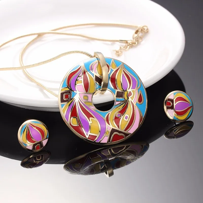 Newest Fashion Vintage Jewelry Sets Bohemian Necklace Earrings Set Enamel Necklace Earrings