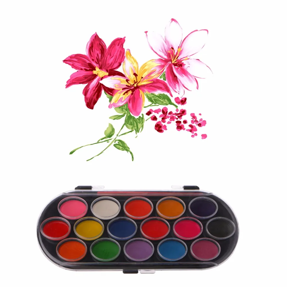 16 Colors Watercolor Palette Brush Set Painting Tray Craft Drawing Art Mini Kid Gift Painting Supplies School Student