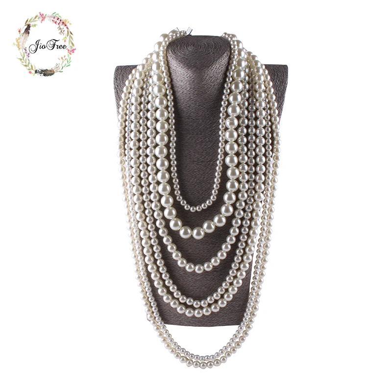 JIOFREE big beads Simulated Pearl Necklace multi layer necklace Statement Necklace popular women Bohemian party women  jewelry