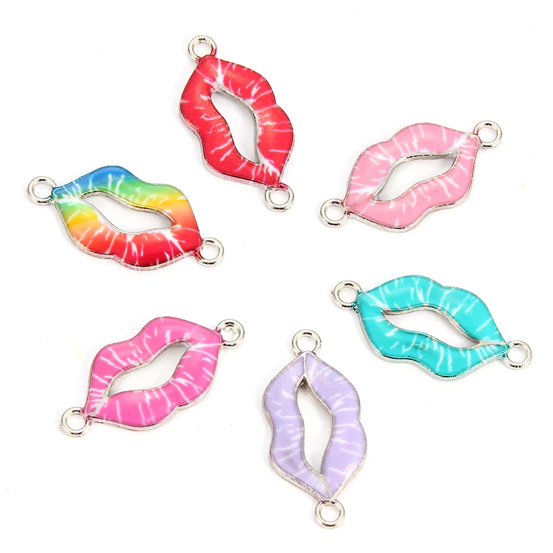 10pcs Lips Enamel Alloy Bracelets Connectors Charms For Fashion DIY Necklace Accessories  Jewelry Finding 2.6*1.3cm