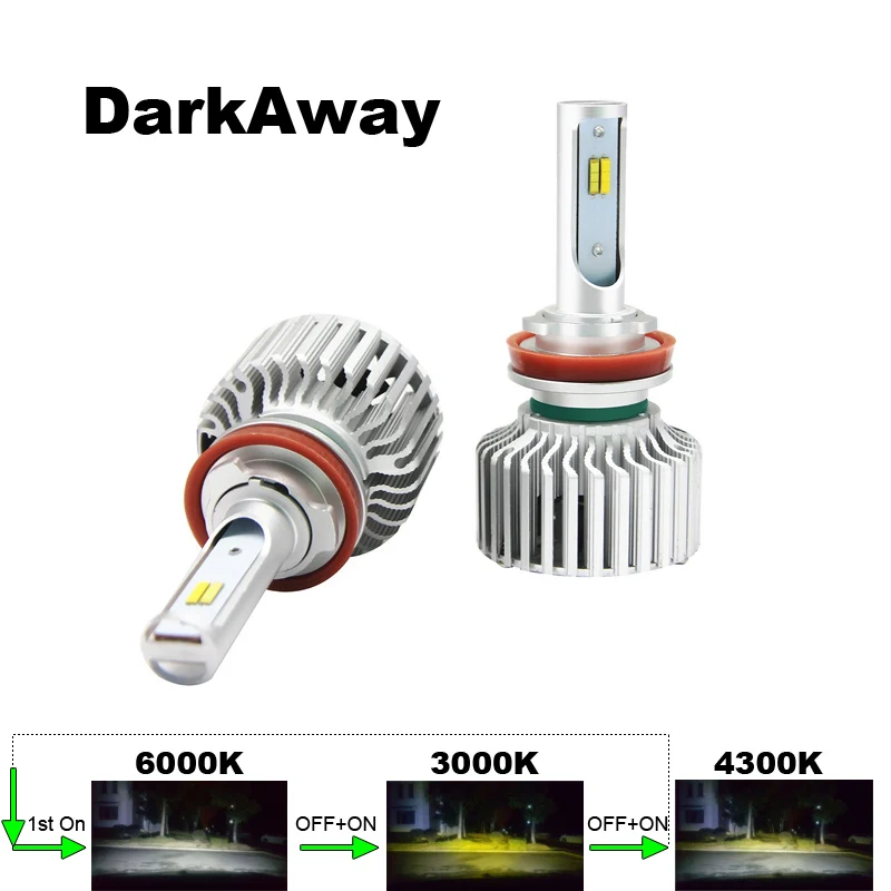 

DarkAway 3 Colors in 1 Car LED Headlights H4 H7 H11 H8 H9 HB3 HB4 H27 H1 H3 Auto Bulb 60W 6000lm 12V 6000K 3000K 4300K Canbus