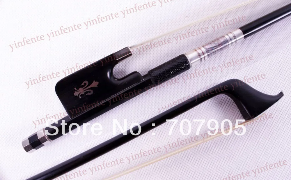 

One Cello Bow Black Carbon Fiber Round Stick Ebony Frog Flower inlaid 4/4