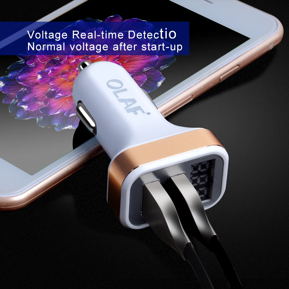 OLAF Dual USB Car Charger LED Digital Display GPS Auto Fast Charge Adapter USB Chargers For Samsung Xiaomi Tablet Car-Charger