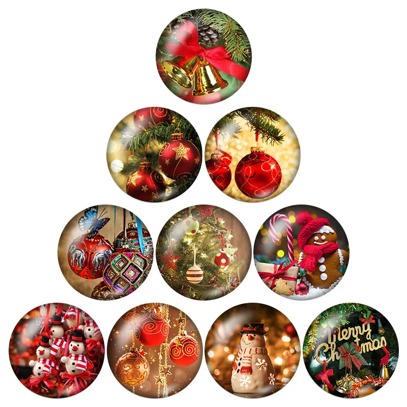 New Merry Christmas Decorations 10pcs 12mm/16mm/18mm/25mm Round photo glass cabochon demo flat back Making findings ZB0583